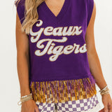 LSU 'Geaux Tigers' Feather Bottom Tank Sweater | Queen Of Sparkles