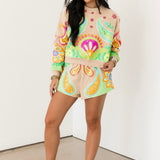 Beige & Neon Paisley Print Sweatshirt | Queen Of Sparkles