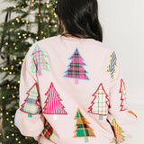 Light Pink Multi Plaid & Stripe Christmas Tree Sweatshirt | Queen Of Sparkles