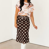 Bold Polka Dot Midi Skirt | Chocolate