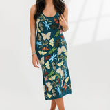 Dark Teal Scattered Butterfly, Dragon Fly  & Frog Midi Dress