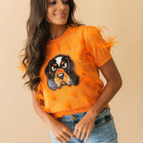 Licensed Tennessee Mascot Scattered Jewel Feather Short Sleeve Sweater | Queen Of Sparkles
