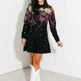 Black Multi Rainbow Firework Jeweled Sweater Dress | Queen Of Sparkles