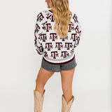 Licensed Texas A&M Knit In Mascot Rhinestone Cardigan | Queen Of Sparkles