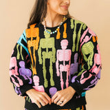 Black Multi Fuzzy Skeleton Sweatshirt | Queen Of Sparkles