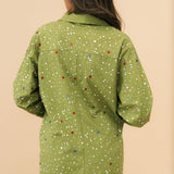 Olive Scattered Multi Rhinestone Cotton Button Up Romper | Queen Of Sparkles
