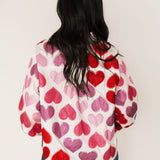 White Multi Rhinestone Hearts Button Up Cotton Top | Queen Of Sparkles