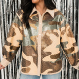 Green Full Sequin Camo Shacket | Queen Of Sparkles