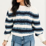 Frankie Cable Striped Pullover | Ivory Combo