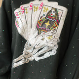 Charcoal Skeleton Holding Queen Cards Rhinestone Sweatshirt | Queen Of Sparkles