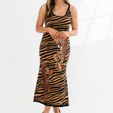 Black & Tan Tiger Stripe Midi Dress | Queen Of Sparkles