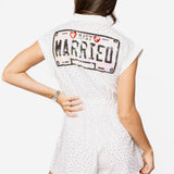 White Rhinestone 'Just Married' Romper | Queen Of Sparkles