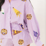 Licensed LSU Mini Icon Striped Button Down | Queen Of Sparkles