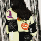 Light Green & Black Checkered Halloween Icon Sweatshirt | Queen Of Sparkles