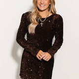 Shimmer Long Sleeve Mini Dress | Brown
