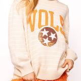 Licensed Tennessee Beige Stripe Vintage Team Sweater | Queen Of Sparkles