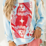 Blue, White & Red Striped QOS Card Logo Sweater | Queen Of Sparkles