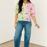 Colorblock Gingham Mahjong Tile Button Up Top | Queen Of Sparkles