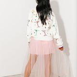 White Multi Cosmo & Martini Button Up Cardigan W/ Rainbow Trim | Queen Of Sparkles