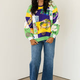 Checkered Mardi Gras Icon Sweatshirt | Queen Of Sparkles