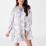 Floral V-Neck Mini Dress | Ecru