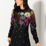 Black Multi Rainbow Firework Jeweled Sweater Dress | Queen Of Sparkles