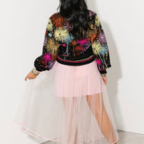 Black Multi Rainbow Firework Button Up Cardigan | Queen Of Sparkles