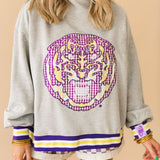 Licensed LSU Grey Gingham Mascot Mock Neck Sweatshirt | Queen Of Sparkles
