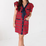 Plaid Bow Tie Mini Dress | Red