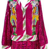 Hot Pink Peppermint Nutcracker Shard Sequin Sleeve Cardigan