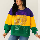 Purple, Yellow & Green Striped Queen Card Sweatshirt | Queen Of Sparkles