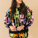 Black Multi Fuzzy Skeleton Sweatshirt | Queen Of Sparkles