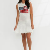 White Lace Knit American Flag Tank Dress | Queen Of Sparkles