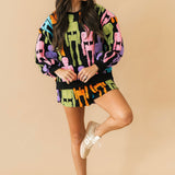 Black Multi Fuzzy Skeleton Sweatshirt | Queen Of Sparkles