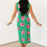 Green & White Checkered Pink Azalea Knit Midi Dress | Queen Of Sparkles