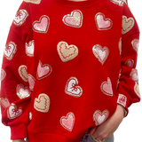 Red Heart Cookies Oversized Sweatshirt | Queen Of Sparkles