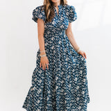 Anne Puff Sleeve Tiered Maxi Dress | Navy Floral