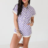 Checkered Shorts Romper | Purple