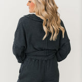 Waffle Knit V-Neck Pullover | Grey