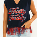Licensed Ole Miss 'Hotty Toddy'  Feather Bottom Tank Sweater | Queen Of Sparkles