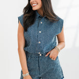 Denim Full Rhinestone Sleeveless Romper