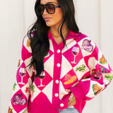 Pink Diamond Print Thanksgiving Dinner Button Up Sweater | Queen Of Sparkles