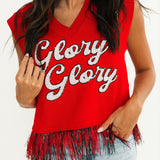 Licensed UGA 'Glory Glory" Feather Bottom Tank Sweater | Queen Of Sparkles