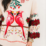 Beige Christmas Cardinals Under Mistletoe Sweatshirt | Queen of Sparkles