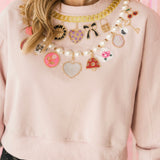 Pale Pink Pearl & Chain Vday Charm Necklace Sweatshirt | Queen Of Sparkles