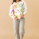 Beige Multi 'Teach' Scattered Icon Sweatshirt | Queen Of Sparkles