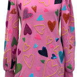 Pink Groovy Hearts All Over Sweatshirt Dress