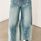 Washed Bleached Wide Leg Denim Jeans