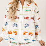White Striped Seafood Gauze Button Up Top | Queen Of Sparkles