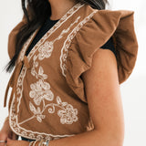 Embroidered Cropped Vest | Camel